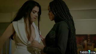 Big boobed lesbian boss satisfied by her black employee